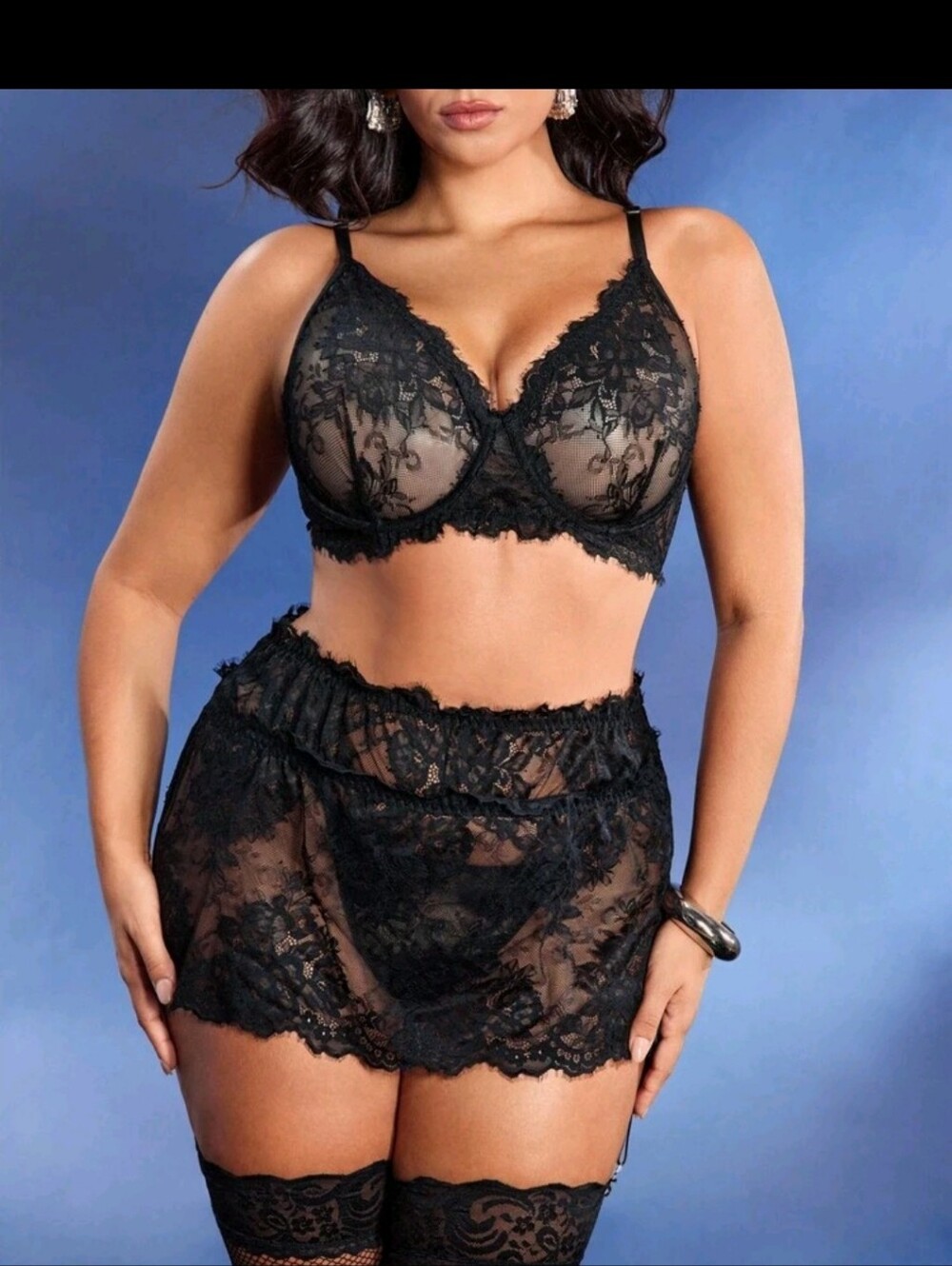 SHEIN Plus Floral Lace Underwire Garter Lingerie Set 2XL